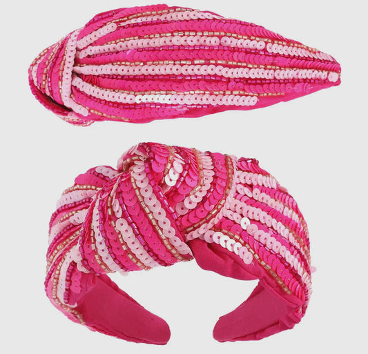 Fuschia Striped Top Knot Headband